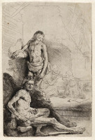 KG 03758
<br/>
Jongeman, zittend en staand ("Het rolwagentje") ( B 194 )
<br/>
<em>Rembrandt (1606-1669)</em>